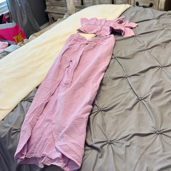 Lilac Two-Piece Crop Top and Maxi Skirt Set - Picture 1 of 7